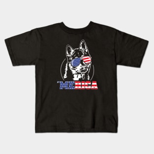 Siberian Husky American Flag Merica patriotic dog Kids T-Shirt